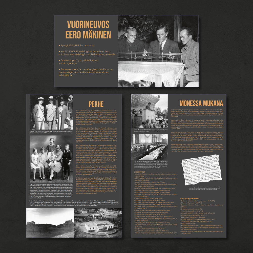 Vuorineuvos Eero Mäkinen -näyttelyn taitetut näyttelytaulut